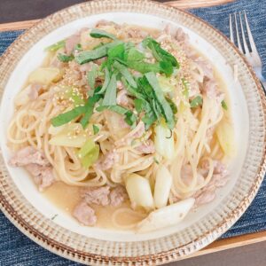 豚こまと長ネギの中華風パスタ