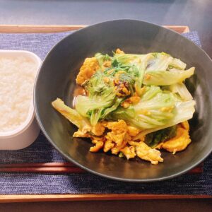 玉子とレタスのオイスターソース炒め