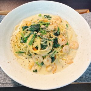 海老とほうれん草のクリームパスタ
